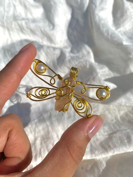 Yellow quartz dragonfly pendant