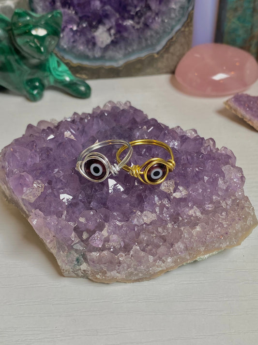 Purple evil eye ring