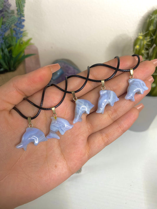Blue lace agate dolphin necklace