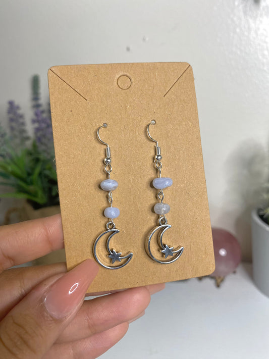 Blue lace agate moon earrings