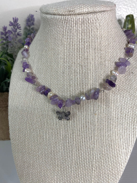 Amethyst butterfly necklace