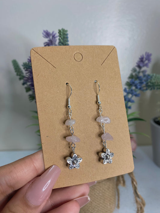 Rose quartz flower earrings