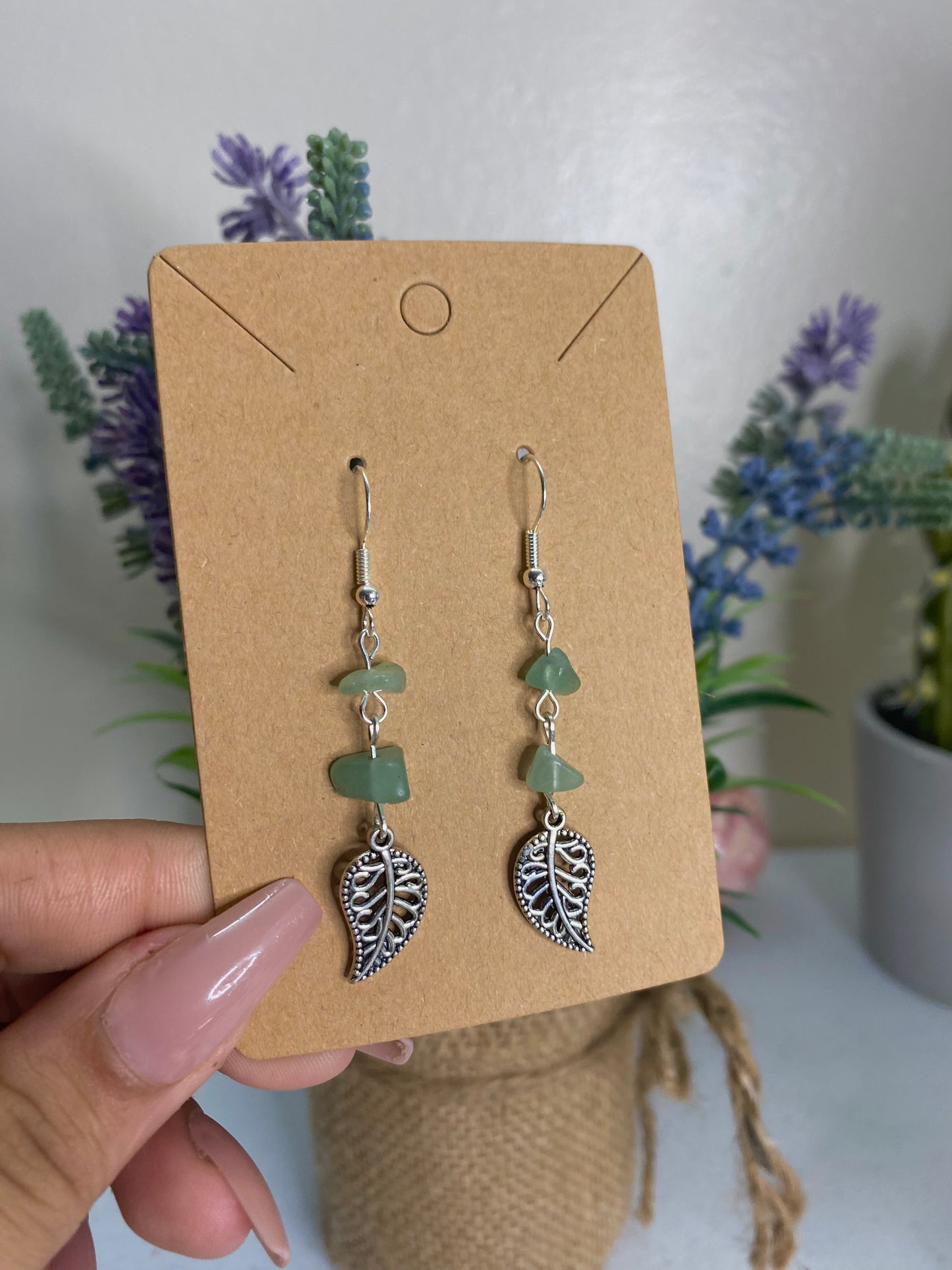 Green aventurine leaf earrings